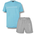 HUGO BOSS STORM T-SHIRT & SWIM SHORTS SET AQUA BLUE & GREY