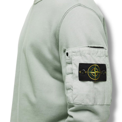 STONE ISLAND ZIP ARM POCKET CREW NECK SWEATSHIRT SAGE GREEN