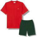 LACOSTE SMALL LOGO T-SHIRT & JERSEY SHORTS SET RED & GREEN