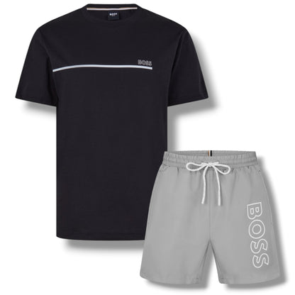 HUGO BOSS STORM T-SHIRT & SWIM SET BLACK & GREY