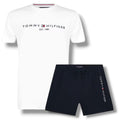 TOMMY HILFIGER LOGO T-SHIRT & SWIM SHORTS SET WHITE & NAVY BLUE