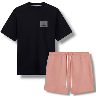 TED BAKER T-SHIRT & SWIM SHORTS SET BLACK & PINK