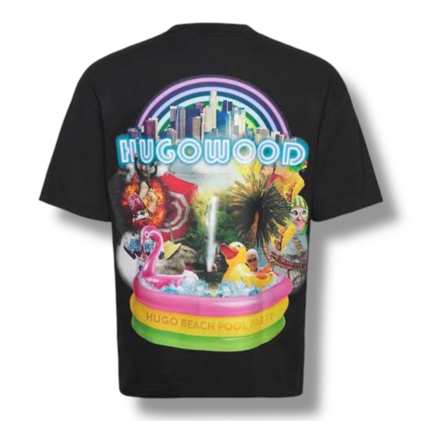 HUGO HUGOWOOD T-SHIRT & VERTI SPRAY LOGO SWIM SHORTS SET BLACK