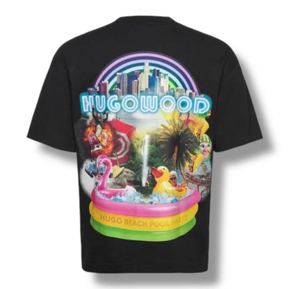 HUGO HUGOWOOD T-SHIRT & VERTI SPRAY LOGO SWIM SHORTS SET BLACK