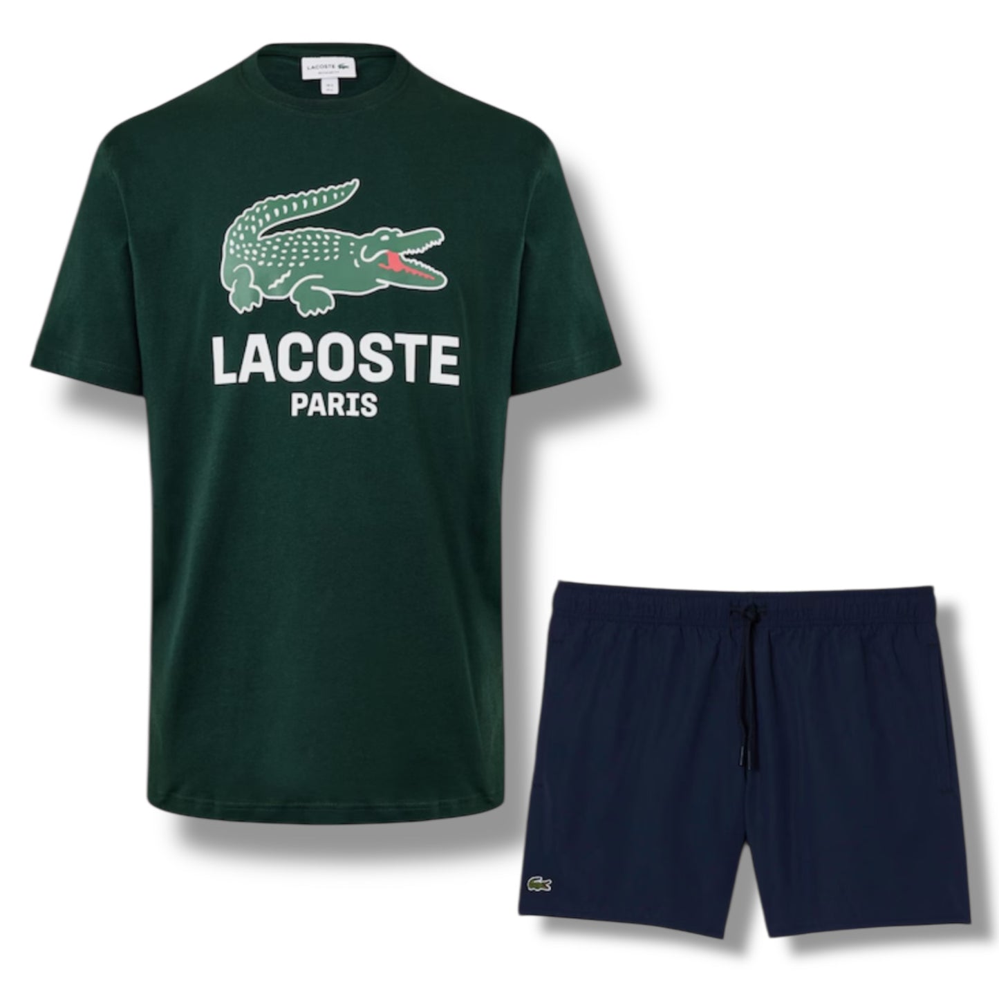 LACOSTE LARGE LOGO T-SHIRT & SWIM SHORTS SET GREEN & NAVY