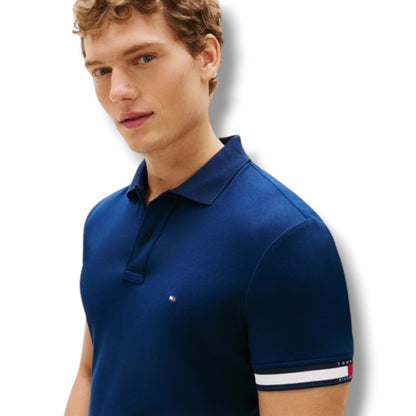 TOMMY HILFIGER FLAG TRIM POLO SHIRT NAVY BLUE