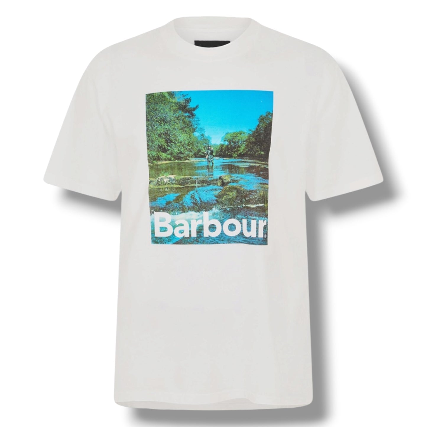 BARBOUR LAKE LOGO T-SHIRT & FLORAL SWIM SHORTS SET WHITE & NAVY BLUE