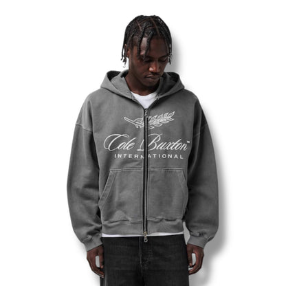 COLE BUXTON INTER FRONT LOGO ZIP UP HOODIE WASHED BLACK