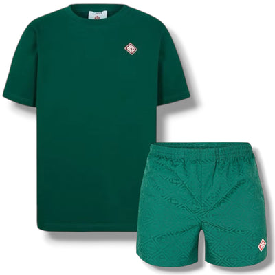 CASABLANCA DIAMOND T-SHIRT & SWIM SHORTS SET GREEN