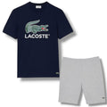LACOSTE LARGE LOGO T-SHIRT & JERSEY SHORTS SET NAVY & GREY
