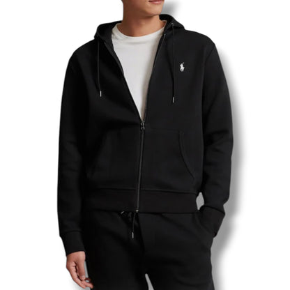 RALPH LAUREN TECH FULL ZIP HOODED SWEATSHIRT & JERSEY SHORTS SET BLACK
