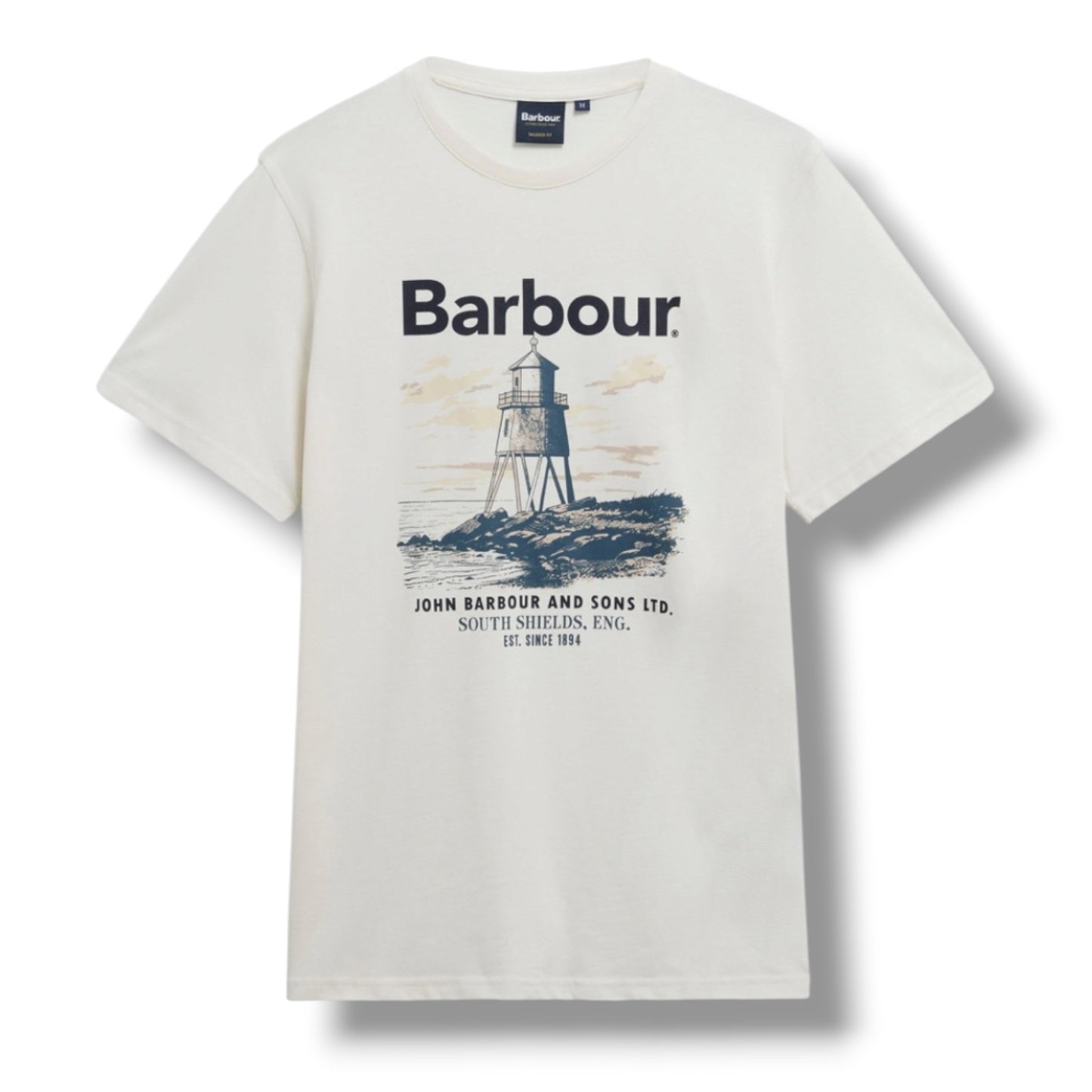 BARBOUR LIGHTHOUSE FRONT LOGO T-SHIRT & CHECK SWIM SHORTS SET WHITE & NAVY BLUE
