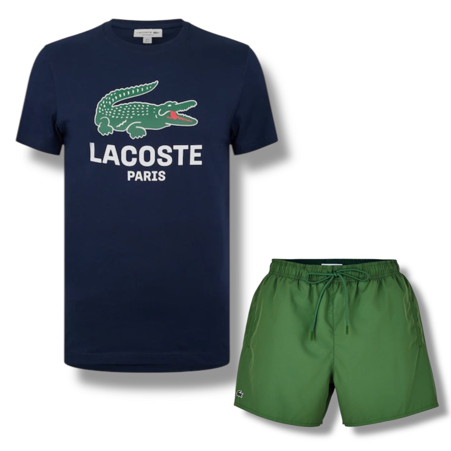 LACOSTE LARGE LOGO T-SHIRT & SWIM SHORTS SET NAVY & GREEN