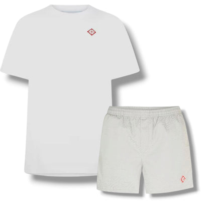 CASABLANCA DIAMOND T-SHIRT & SWIM SHORTS SET WHITE & GREY
