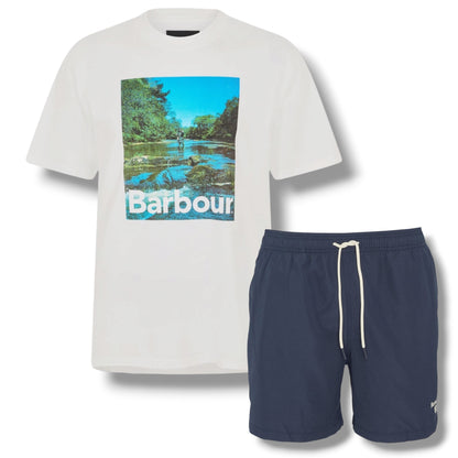 BARBOUR LAKE T-SHIRT &  SWIM SHORTS WHITE & NAVY BLUE