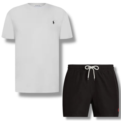 RALPH LAUREN T-SHIRT & SWIM SHORTS SET WHITE & BLACK