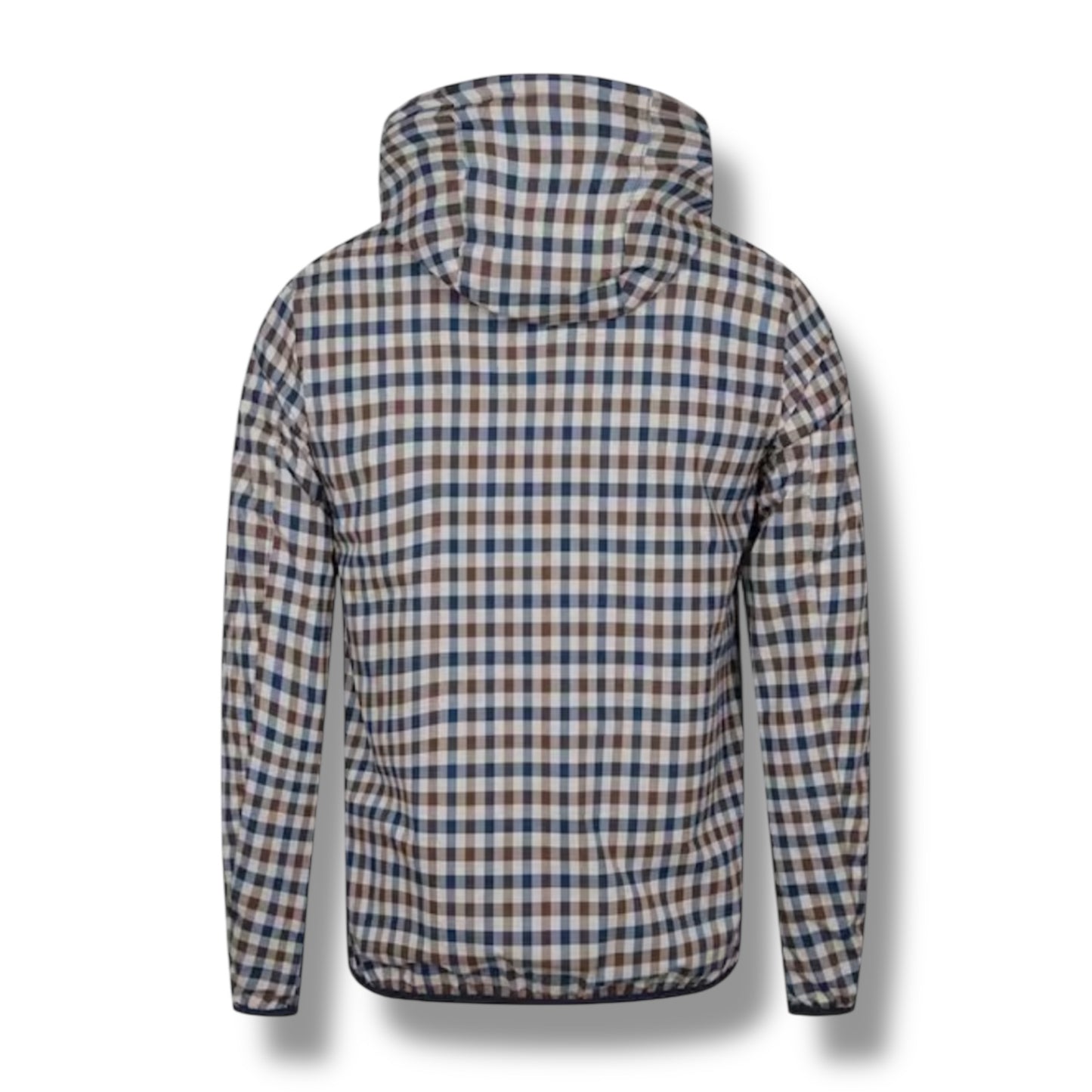 AQUASCUTUM HOODED RAIN JACKET REVERSIBLE NAVY BLUE - CHECK