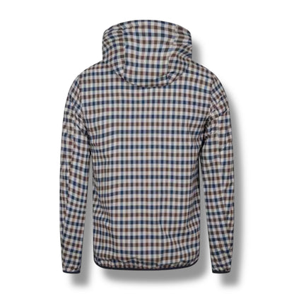 AQUASCUTUM HOODED RAIN JACKET REVERSIBLE NAVY BLUE - CHECK