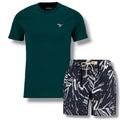 BARBOUR SMALL LOGO T-SHIRT & FLORAL SWIM SHORTS SET BOTTLE GREEN  & NAVY BLUE