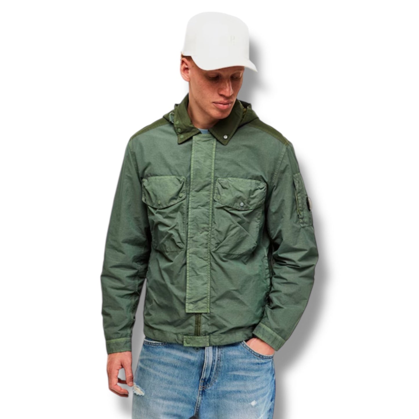 CP COMPANY HOODED GOOGLE OVERSHIRT LAUREL GREEN