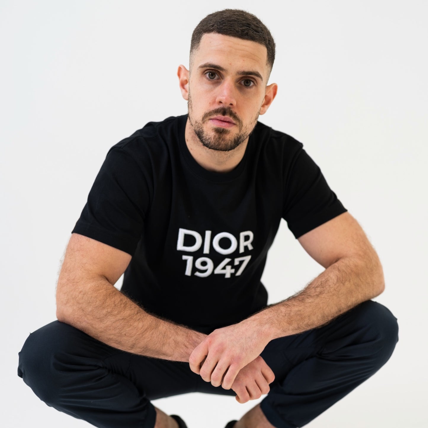 DIOR 1947 EMBROIDERED LOGO T-SHIRT BLACK