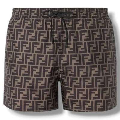 FENDI FF LOGO SWIM SHORTS BROWN