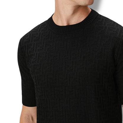 FENDI THIN KNIT FF ALL OVER LOGO T-SHIRT BLACK