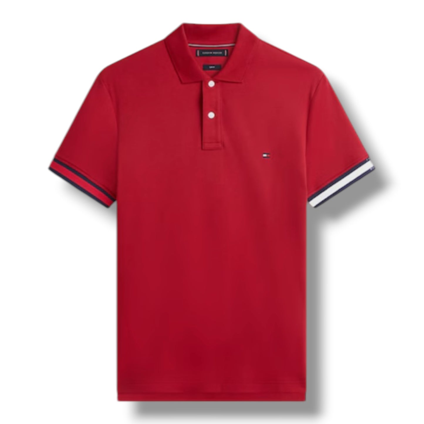 TOMMY HILFIGER FLAG TRIM POLO SHIRT RED
