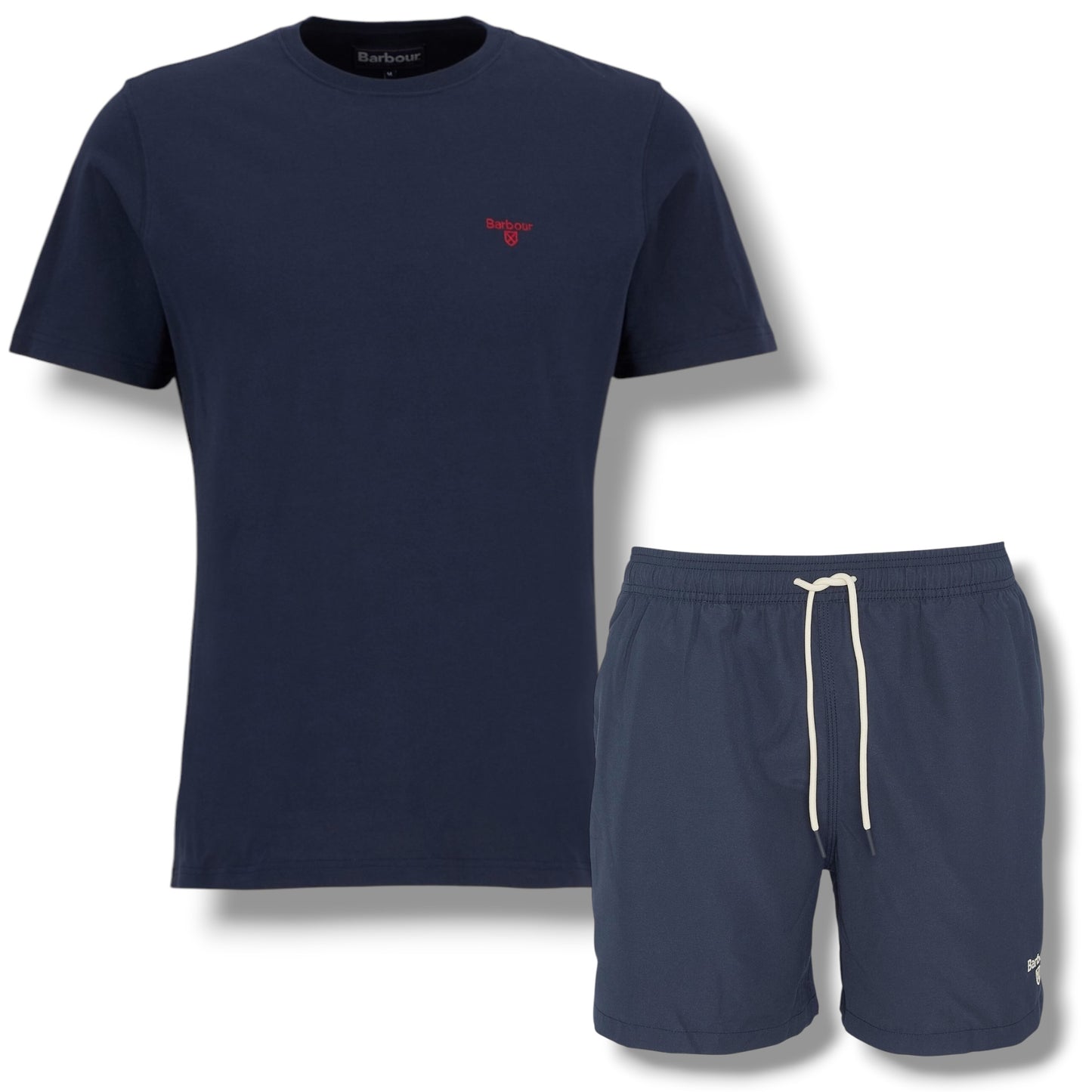 BARBOUR SMALL LOGO T-SHIRT & SWIM SHORTS SET NAVY BLUE