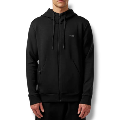 HUGO BOSS CURVED LOGO FULL ZIP HOODED TRACKSUIT BLACK