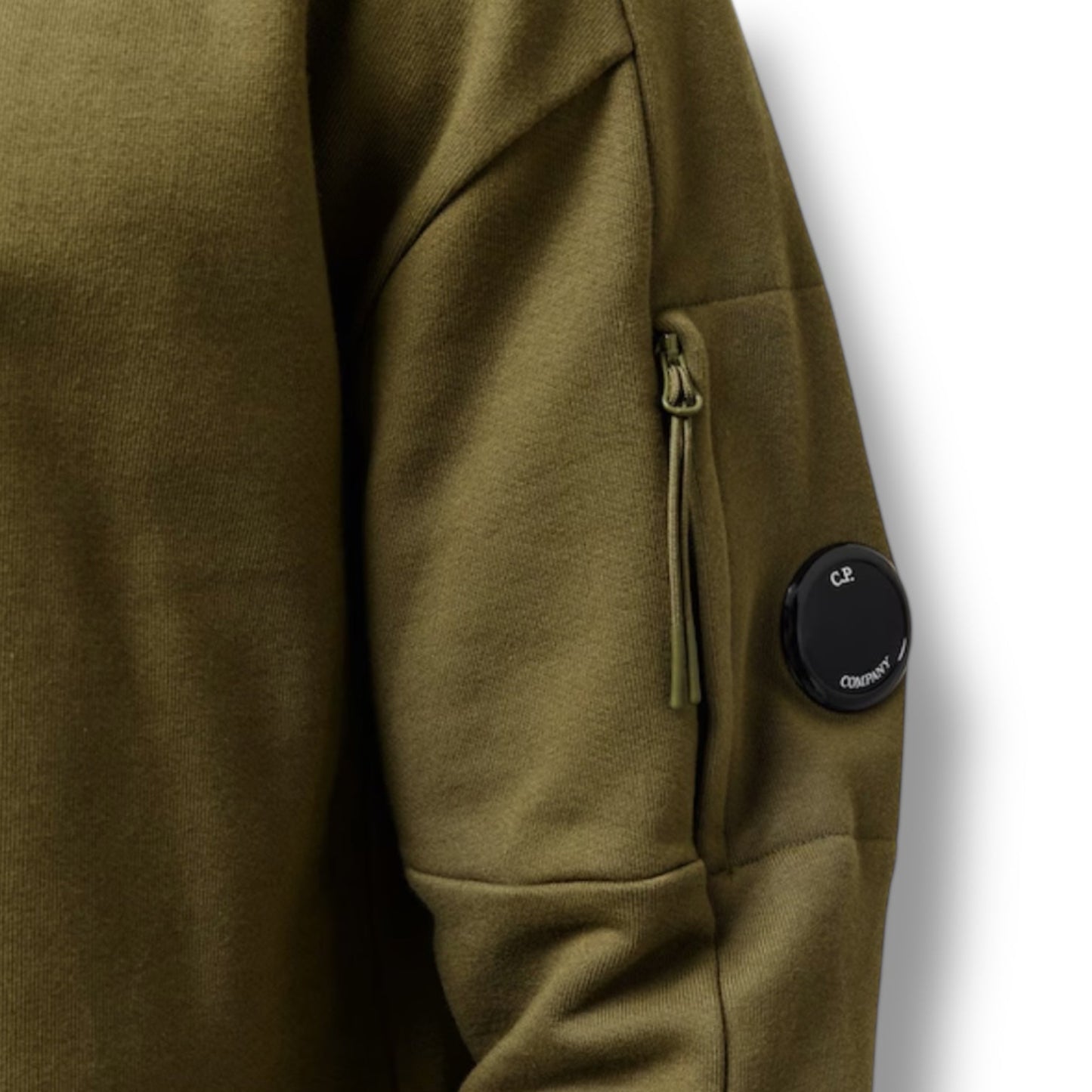 CP COMPANY LENS ARM 1/4 ZIP SWEATSHIRT CAPERS GREEN