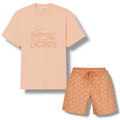 LACOSTE LARGE LOGO T-SHIRT & ALL OVER LOGO SWIM SHORTS SET ORANGE