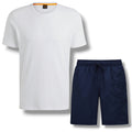 HUGO BOSS PATCH T-SHIRT & VERTI LOGO SWIM SHORTS SET WHITE & NAVY BLUE