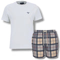 BARBOUR SMALL LOGO T-SHIRT & CHECK SWIM SHORTS SET WHITE & BEIGE