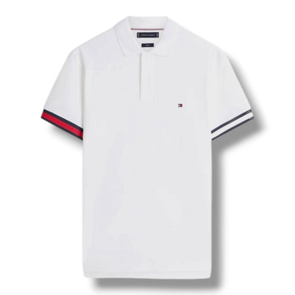 TOMMY HILFIGER FLAG TRIM POLO SHIRT WHITE