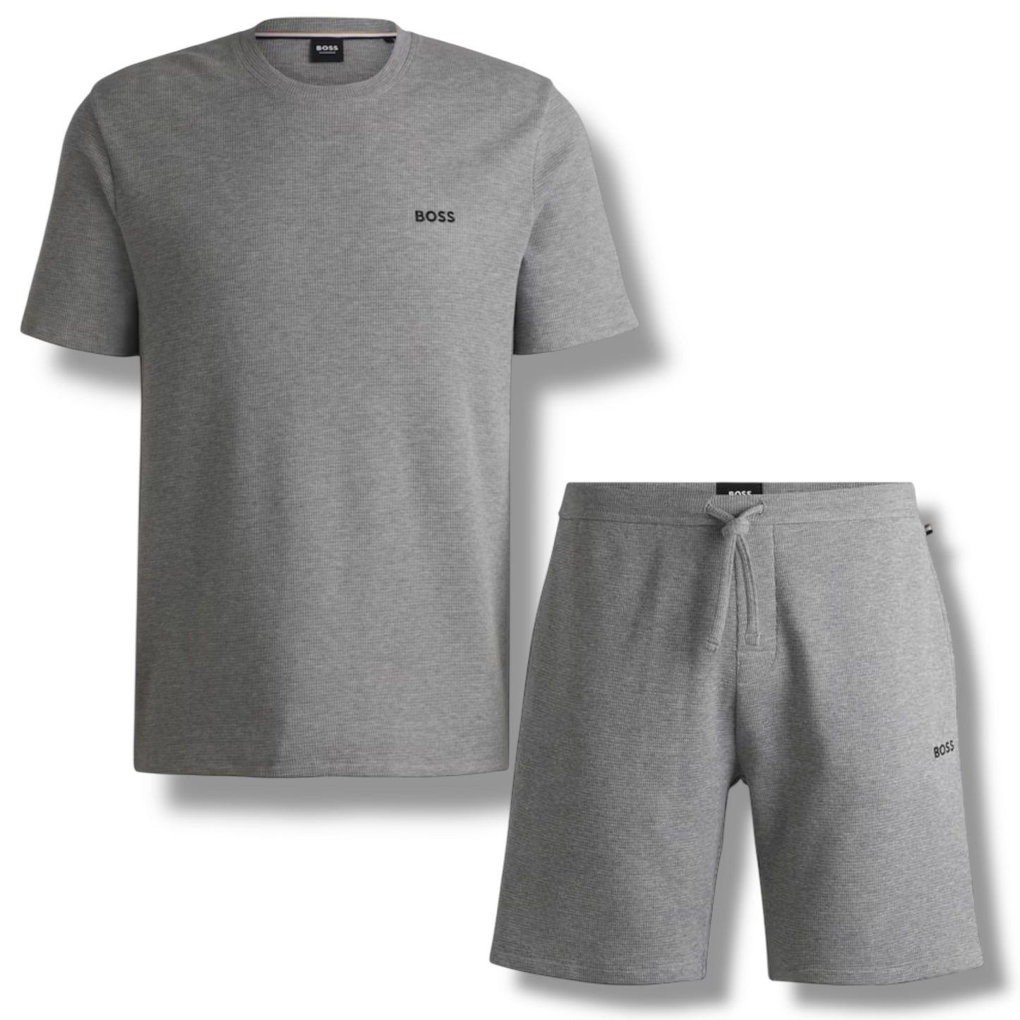 HUGO BOSS WAFFLE JERSEY T-SHIRT & SHORTS SET GREY
