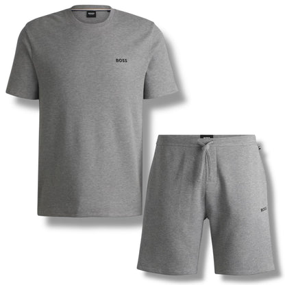 HUGO BOSS WAFFLE JERSEY T-SHIRT & SHORTS SET GREY