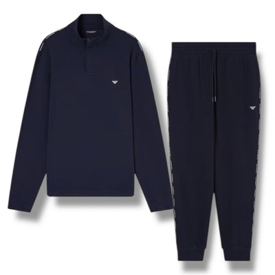 EMPORIO ARMANI TRIM 1/4 ZIP FULL TRACKSUIT NAVY BLUE