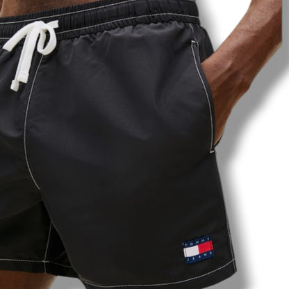TOMMY HILFIGER SMALL LOGO T-SHIRT & SWIM SHORTS SET BEIGE & BLACK