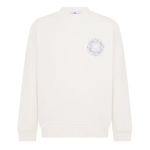 STONE ISLAND CREW NECK COMPASS BACK LOGO SWEATSHIRT IVORY BEIGE