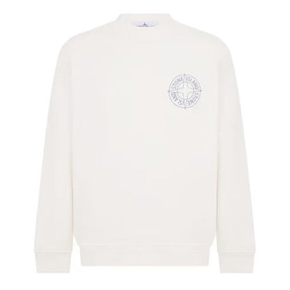 STONE ISLAND CREW NECK COMPASS BACK LOGO SWEATSHIRT IVORY BEIGE