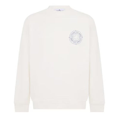 STONE ISLAND CREW NECK COMPASS BACK LOGO SWEATSHIRT IVORY BEIGE