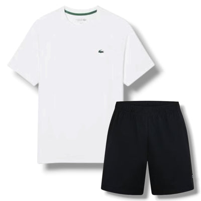 LACOSTE TECH GYM SET T-SHIRT & SHORTS WHITE & BLACK