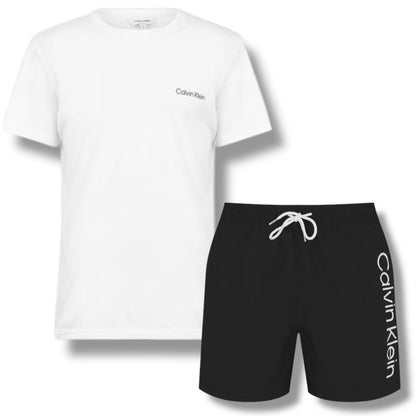 CALVIN KLEIN T-SHIRT & SWIM SHORTS SET WHITE & BLACK