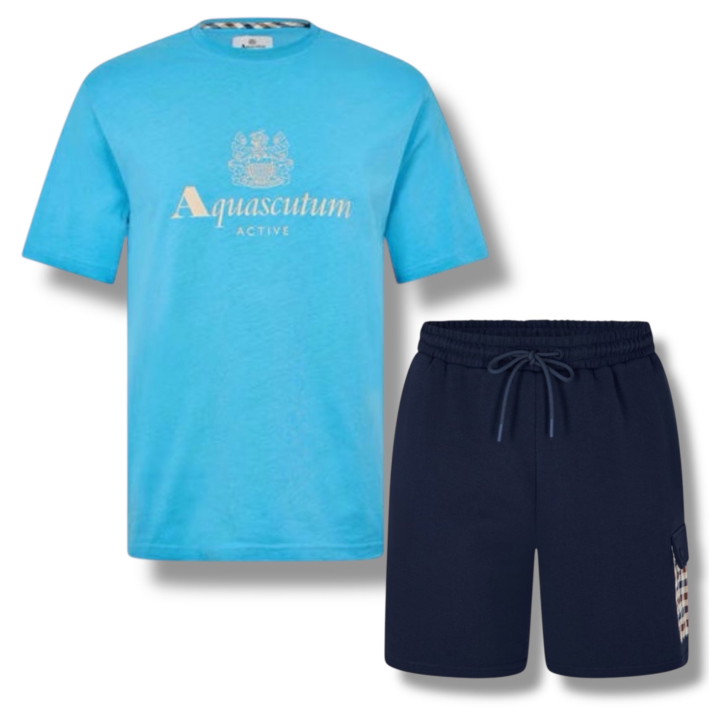 AQUASCUTUM BIG LOGO T-SHIRT & SIDE POCKET SWIM SHORTS SET AVIO BLUE - NAVY