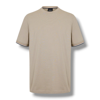 HUGO BOSS SLEEVE TRI TRIM T-SHIRT & SIDE TRIM SWIM SHORTS SET BEIGE & BLACK