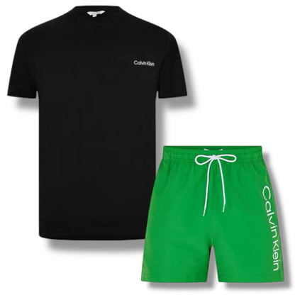 CALVIN KLEIN T-SHIRT & SWIM SHORTS SET BLACK & GREEN
