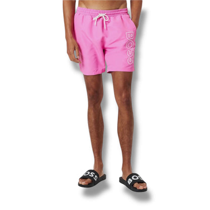 HUGO BOSS CLASSIC LOGO T-SHIRT & SWIM SHORTS SET WHITE & PINK