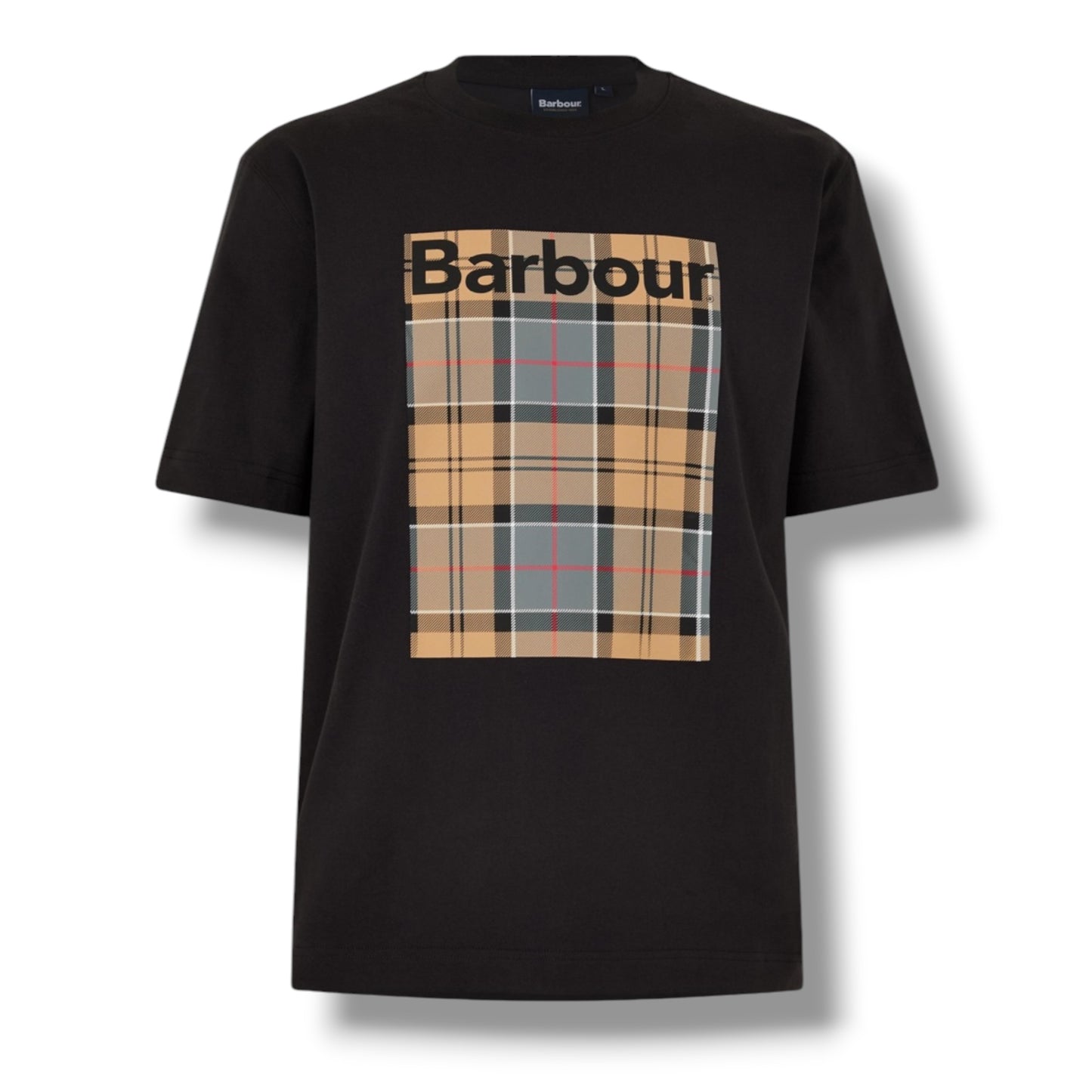BARBOUR BOX CHECK LOGO T-SHIRT & CHECK SWIM SHORTS SET BLACK & BEIGE