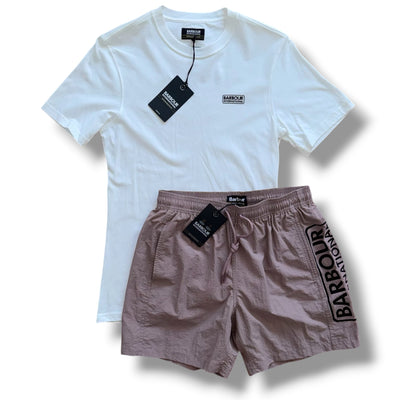 BARBOUR T-SHIRT & SWIM SHORTS SET WHITE *SALE*